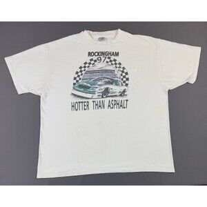 Vintage 1997 Rockingham Hotter Than Asphalt Hanes Beefy USA Made 2XL Pocket Tee